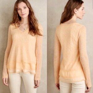 Knitted & Knotted | Anthropologie Alpaca Blend Open Knit Sheer Sleeves Peach